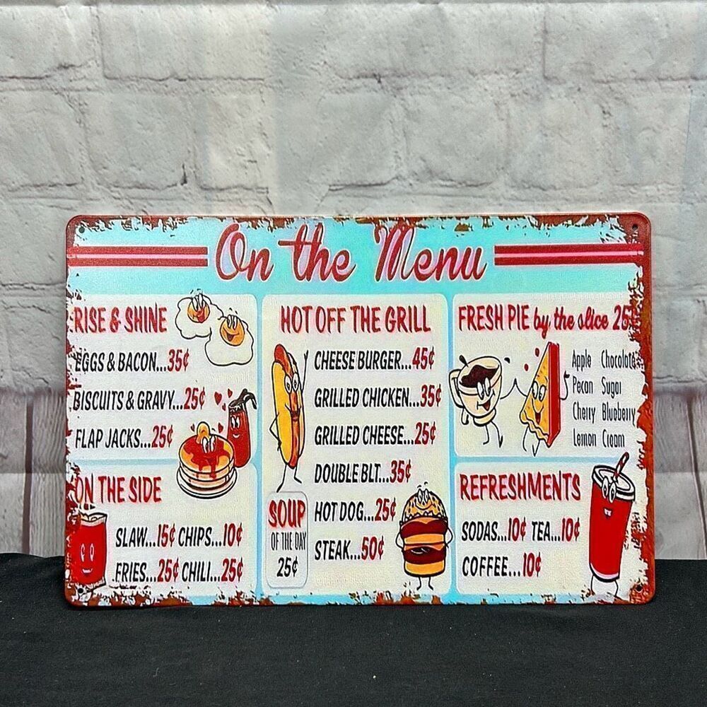 8”x12” Metal Tin Sign – Retro Diner Menu Sign Replica Wall Decor